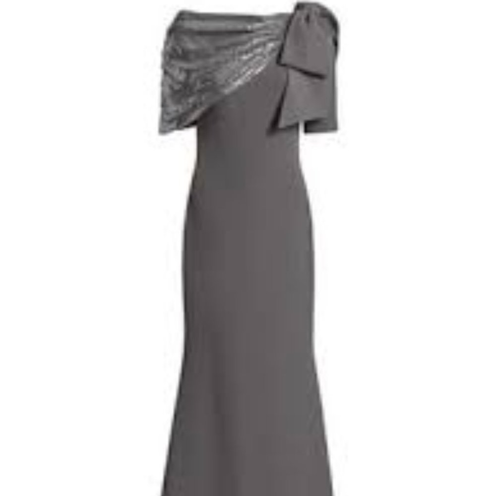 Badgley Mischka Sequin Asymmetric Bow Gown 6